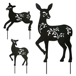 hokfirm metal deer stake, outdoor metal animal statue, silhouette deer stake, outdoor decorative metal animal stakes, set of 3