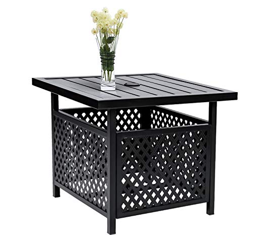 SUNCROWN Outdoor Patio Side Table with 1.57" Umbrella Hole, Patio Bistro Square Table, Garden Furniture Deck Pool Table