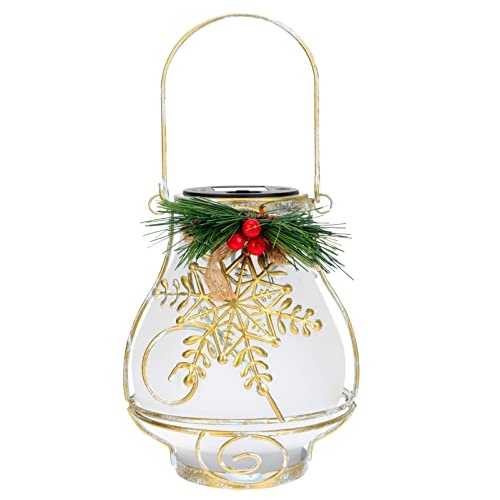 Beaupretty Solar Lanterns Christmas Outdoor Hanging Lantern Xmas Snowflake Star Decoration Pendant Lamps for Garden