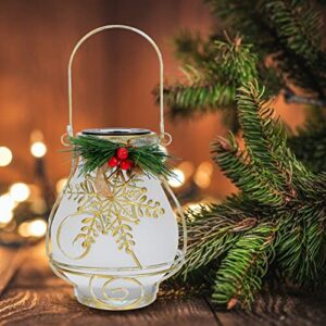 Beaupretty Solar Lanterns Christmas Outdoor Hanging Lantern Xmas Snowflake Star Decoration Pendant Lamps for Garden