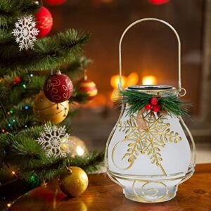 Beaupretty Solar Lanterns Christmas Outdoor Hanging Lantern Xmas Snowflake Star Decoration Pendant Lamps for Garden