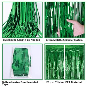 2 Pack Green Tinsel Curtain Party Backdrop, 3.2Ft x 8.2Ft Metallic Tinsel Foil Fringe Curtains Photo Booth Props Background for Christmas St Patrick’s Day Safari Tropical Bachelorette Decorations