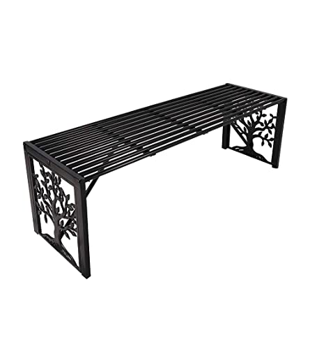 Plow and Hearth Metal Tree of Life Backless Straight Garden Bench