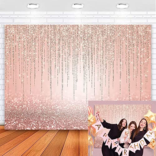 Mocsicka Rose Gold Backdrop Glitter Rose Gold Sweet Sixteen Birthday Party Background 7x5ft Rose Gold Birthday Baby Shower Photography Background