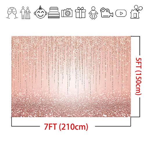 Mocsicka Rose Gold Backdrop Glitter Rose Gold Sweet Sixteen Birthday Party Background 7x5ft Rose Gold Birthday Baby Shower Photography Background