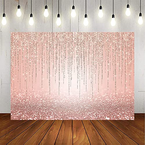 Mocsicka Rose Gold Backdrop Glitter Rose Gold Sweet Sixteen Birthday Party Background 7x5ft Rose Gold Birthday Baby Shower Photography Background