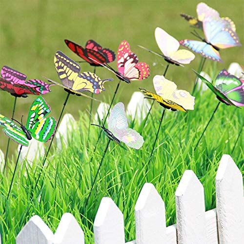 Antallcky 100pcs Butterfly Stakes Outdoor Yard Planter Flower Pot Bed Garden Decor Butterflies Christmas Decorations,Butterflies on Metal Wire Plant Stake,Fairy Garden Accessories Gardening Gifts