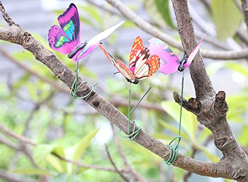 Antallcky 100pcs Butterfly Stakes Outdoor Yard Planter Flower Pot Bed Garden Decor Butterflies Christmas Decorations,Butterflies on Metal Wire Plant Stake,Fairy Garden Accessories Gardening Gifts