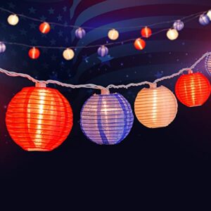 4th of july lights – lantern string lights, 6.7 feet 10 waterproof nylon lantern hanging globe light, plug in connectable decorative lights for independence day yard garden fourth of july decor