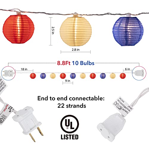 4th of July Lights - Lantern String Lights, 6.7 Feet 10 Waterproof Nylon Lantern Hanging Globe Light, Plug in Connectable Decorative Lights for Independence Day Yard Garden Fourth of July Decor