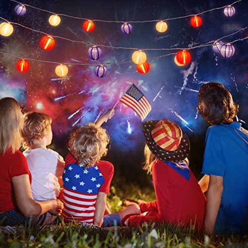 4th of July Lights - Lantern String Lights, 6.7 Feet 10 Waterproof Nylon Lantern Hanging Globe Light, Plug in Connectable Decorative Lights for Independence Day Yard Garden Fourth of July Decor