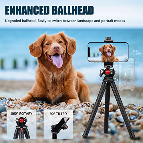 Phone Tripod, Lammcou 3 in 1 Flexible Tripod for Camera, Cell Phone, Universal 360 Degree Rotation Phone Holder with Tilt Ballhead for Video Recording, Vlogging, Live Streaming (Black)