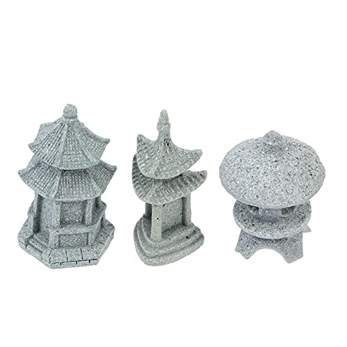 3Pcs Miniature Pagoda Lantern Japanese Stone Lantern for pPatio Decorations Outdoor Fairies Figurines for Miniature Fairy Garden Accessories, Light Grey, 5.5x2.8cm (273YTQK1455UWHQ136)