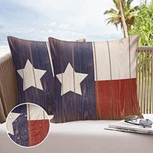 Outdoor Throw Pillow Cover Retro American Texas Flag Waterproof Cushion Covers 2 Pack Wooden Texture Pillow Cases Home Decoration for Patio Garden Couch Sofa