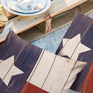 Outdoor Throw Pillow Cover Retro American Texas Flag Waterproof Cushion Covers 2 Pack Wooden Texture Pillow Cases Home Decoration for Patio Garden Couch Sofa