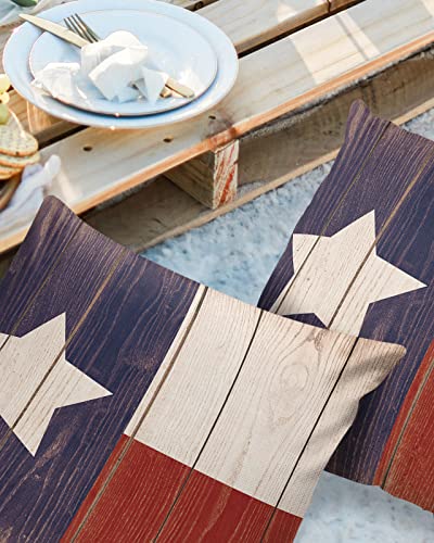 Outdoor Throw Pillow Cover Retro American Texas Flag Waterproof Cushion Covers 2 Pack Wooden Texture Pillow Cases Home Decoration for Patio Garden Couch Sofa