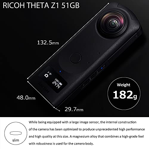 RICOH THETA Z1 51GB Black 360° camera, two 1.0-inch back-illuminated CMOS sensors, increased 51GB internal memory, 23MP images, 4K video with image stabilization, HDR, High-speed wireless transfer