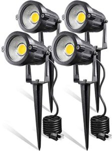 z led landscape lights,5w outdoor pathway garden yard spotlight,ip65 waterproof garden floodlight,outdoor spotlight with stake,ul cord 5-ft with plug 3500k warm white(pack of 4)