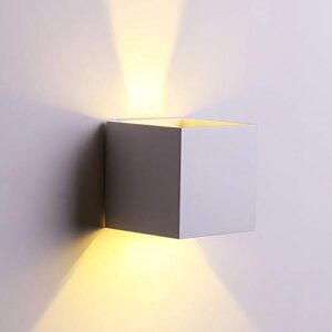 CHIKKOK Cube LED Wall Lamp,Aluminum Square Wall Sconces,Angle Adjustable,Waterproof for Outdoors,Outside,Garden,Gallery Exterior Lighting Fixtures,for Inside,Balcony,Stairs,Corridor Decoration(White)