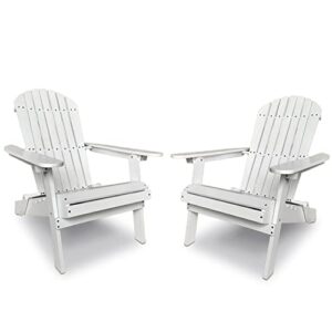 adirondack chair weather resistant patio chairs folding outdoor chair w/long arms solid wooden heavy duty reclining fire pit chair for deck, lawn, backyard, garden set of 2- white