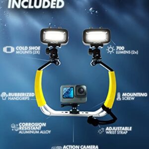 Movo DiveRig1 XL Diving Rig Bundle with Waterproof LED Lights - Compatible with GoPro Hero, HERO5, HERO6, HERO7, HERO8, HERO9, HERO10 and DJI Osmo Action Cam - Scuba Accessories for Underwater Camera