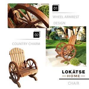 LOKATSE HOME Wood Wagon Outdoor Adirondack Chair with Wheel Armrest for Patio, Garden, Country Yard, Wooden