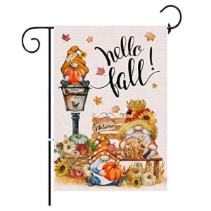 teacenity fall outdoor decorations, hello fall garden flag 12×18 inch, pumpkin gnome fall decorations for home, seasonal farmhouse fall outdoor decorations…