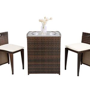 FDW Patio Set 3 Pieces Outdoor Wicker Patio Furniture Sets Wicker Bistro Set Rattan Chair Conversation Sets Patio Sofa Wicker Table Set for Yard Backyard Lawn Porch Poolside Balcony,Brown