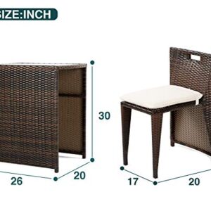 FDW Patio Set 3 Pieces Outdoor Wicker Patio Furniture Sets Wicker Bistro Set Rattan Chair Conversation Sets Patio Sofa Wicker Table Set for Yard Backyard Lawn Porch Poolside Balcony,Brown