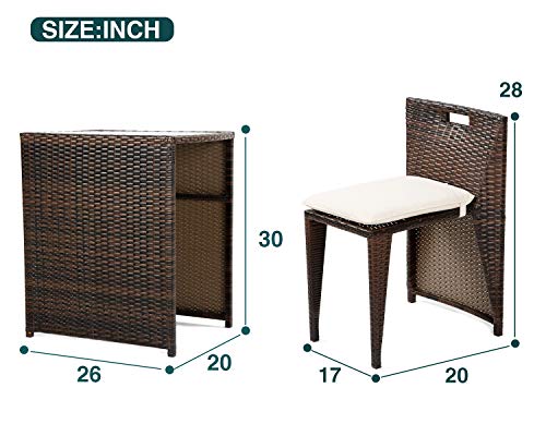 FDW Patio Set 3 Pieces Outdoor Wicker Patio Furniture Sets Wicker Bistro Set Rattan Chair Conversation Sets Patio Sofa Wicker Table Set for Yard Backyard Lawn Porch Poolside Balcony,Brown