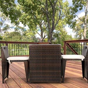 FDW Patio Set 3 Pieces Outdoor Wicker Patio Furniture Sets Wicker Bistro Set Rattan Chair Conversation Sets Patio Sofa Wicker Table Set for Yard Backyard Lawn Porch Poolside Balcony,Brown