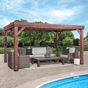 backyard discovery 14×10 brockton all cedar pergola, durable, quality supported structure, wind resistant up to 100mph, rot resistant, electrical outlet with usb, deck, garden, patio