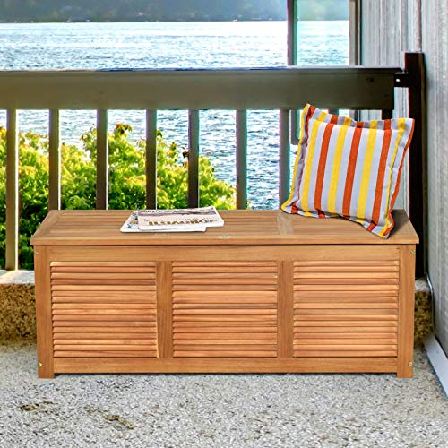 FANTASK 47 Gallon Wooden Deck Box, Outdoor Acacia Wood Garden Backyard Organization, Storage Bench for Patio Furniture Gardening Tools Toys Cushions