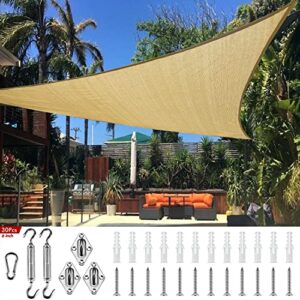 artpuch sun shade sail canopy 20’x20’x20’ sand 304 stainless steel hardware kit 6 inch installation set cover for patio outdoor, 185gsm triangle backyard shade sail for garden