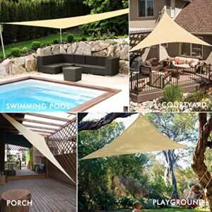 Artpuch Sun Shade Sail Canopy 20'x20’x20’ Sand 304 Stainless Steel Hardware Kit 6 inch Installation Set Cover for Patio Outdoor, 185GSM Triangle Backyard Shade Sail for Garden