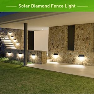 Diamond Solar Fence Lights ,Solar Deck Lights , Solar Wall Lights Outdoor Lights, Decorative Waterproof Solar Powered LED Garden Light , Outside Solar Step Lights for Patio,Decor,Garden,Porch, 4 Pack