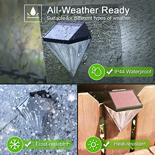 Diamond Solar Fence Lights ,Solar Deck Lights , Solar Wall Lights Outdoor Lights, Decorative Waterproof Solar Powered LED Garden Light , Outside Solar Step Lights for Patio,Decor,Garden,Porch, 4 Pack