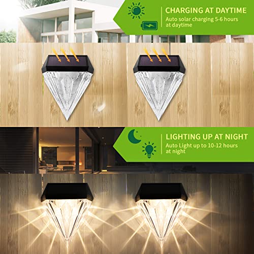 Diamond Solar Fence Lights ,Solar Deck Lights , Solar Wall Lights Outdoor Lights, Decorative Waterproof Solar Powered LED Garden Light , Outside Solar Step Lights for Patio,Decor,Garden,Porch, 4 Pack