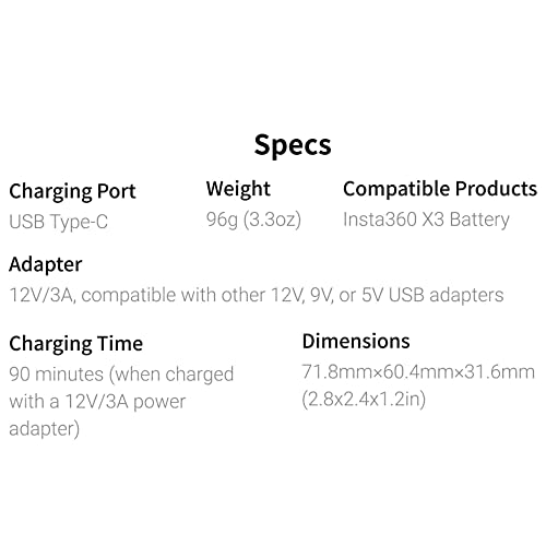 insta360 X3 Battery & Fast Charge Hub Bundle - Includes + 2 Batteries (1800mAh) for insta360 360 Camera (3 Items)