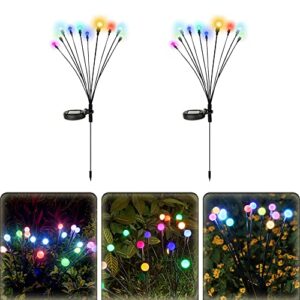multions 2 pack 10 led solar powered swaying light outdoor,  waterproof decorative solar garden lights, starburst swaying solar garden lights for garden, patio, yard, flowerbed, parties(colorful)