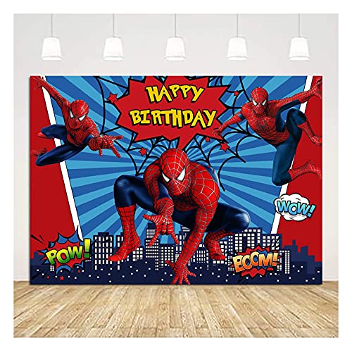 chaungda Spider Man Happy Birthday Banner Backdrops Boys Photography Backdrops Party Decoration Party Sign Dessert Table Yard Signs Photo Backgrounds Party Supplies 5x3ft zf-2019418-5x3ft-fba