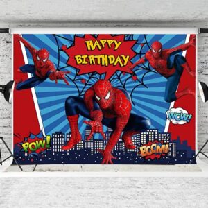 chaungda Spider Man Happy Birthday Banner Backdrops Boys Photography Backdrops Party Decoration Party Sign Dessert Table Yard Signs Photo Backgrounds Party Supplies 5x3ft zf-2019418-5x3ft-fba