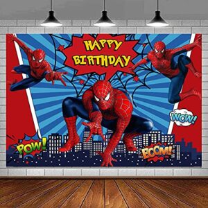 chaungda Spider Man Happy Birthday Banner Backdrops Boys Photography Backdrops Party Decoration Party Sign Dessert Table Yard Signs Photo Backgrounds Party Supplies 5x3ft zf-2019418-5x3ft-fba
