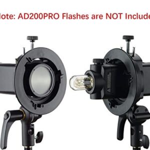 Godox S2 Speedlite S-Type Bracket Bowens Mount Flash Holder for Godox V1 AD200Pro AD400Pro AD200 and Other Flashes, Precise Tilt Control, Large Handle, Integrated Umbrella Mount