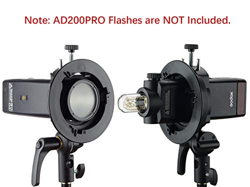 Godox S2 Speedlite S-Type Bracket Bowens Mount Flash Holder for Godox V1 AD200Pro AD400Pro AD200 and Other Flashes, Precise Tilt Control, Large Handle, Integrated Umbrella Mount