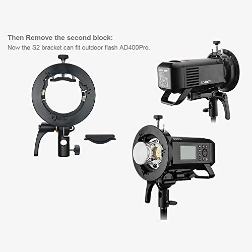 Godox S2 Speedlite S-Type Bracket Bowens Mount Flash Holder for Godox V1 AD200Pro AD400Pro AD200 and Other Flashes, Precise Tilt Control, Large Handle, Integrated Umbrella Mount