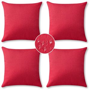 otostar waterproof throw pillow covers 18×18 inch outdoor decorative pillow covers square outdoor pillowcases patio cushion case pillows for couch tent sofa garden funiture home decor pack of 4 (red)