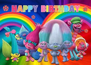 trolls poppy photography backdrop kids happy birthday party banner rainbow colorful photo background cake table decorphoto studio props 5x3ft