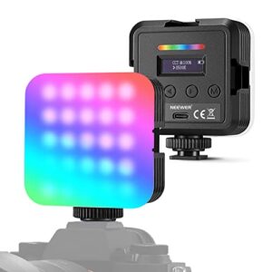 neewer magnetic rgb video light, 360° full color rgb61 led camera light with 3 cold shoe mounts/cri 97+/20 scene modes/2500k-8500k/2000mah rechargeable portable photography lighting