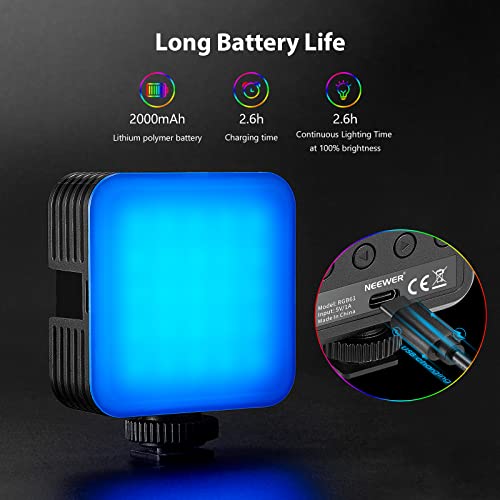 Neewer Magnetic RGB Video Light, 360° Full Color RGB61 LED Camera Light with 3 Cold Shoe Mounts/CRI 97+/20 Scene Modes/2500K-8500K/2000mAh Rechargeable Portable Photography Lighting